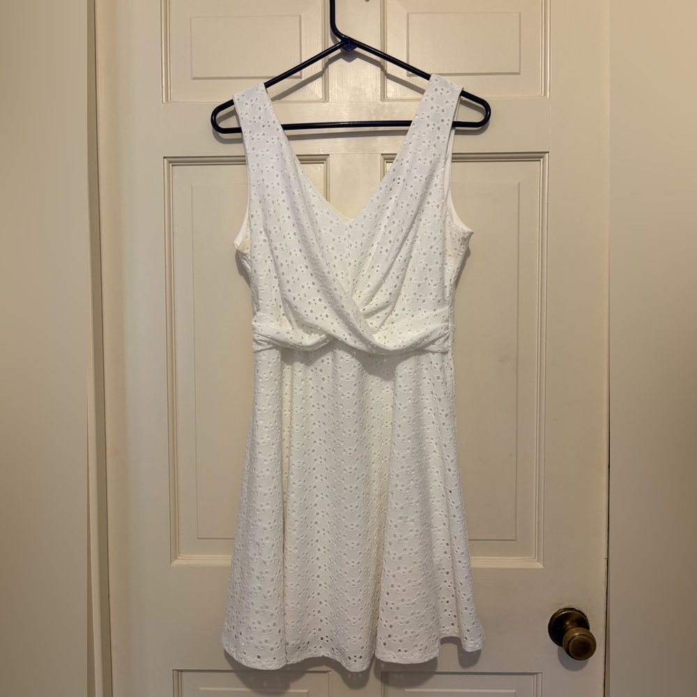 Women’s White Mini Dress sleeveless lace dot flowy summer party dance formal fun